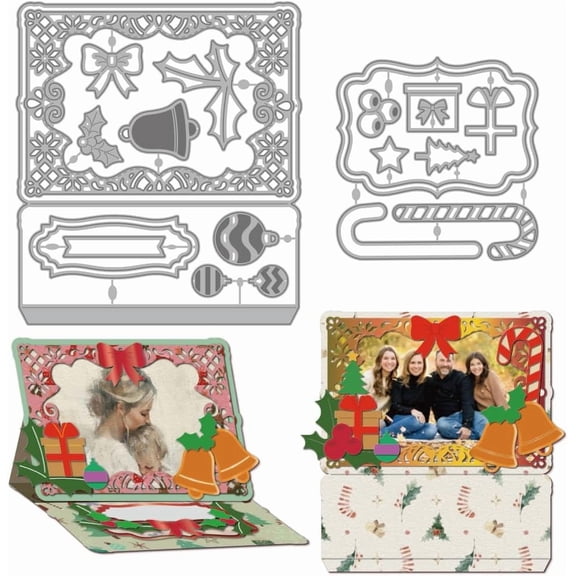 Christmas Photo Frame Die-Cuts Metal Carbon Steel 7x7 Inch 5.1x4.8 Inch DIY Scrapbooking Card Art Craft for DIY Tableware