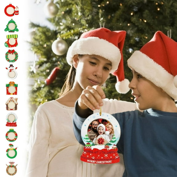 Christmas Photo Frame Ornaments - Wooden Hanging Picture Frames for Christmas Tree Decorations, Rustic Holiday Home Decor