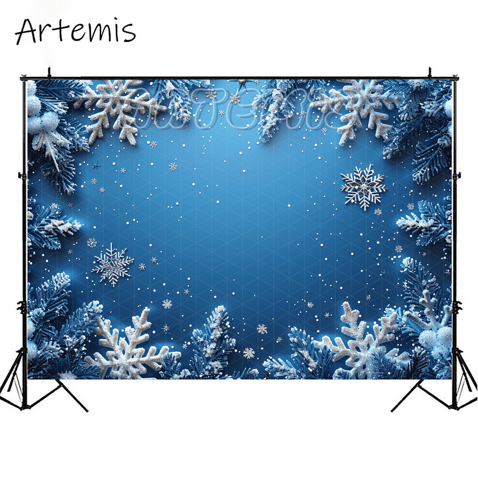Christmas Photography Backdrop Blue Gradient Snowflakes Shiny Winter
