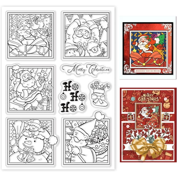 Christmas Photos Clear Stamp Snowmen Santa Claus Transparent Silicone Stamp Elves Gifts Socks Rubber Stamp 4.3 x 6.3 Inch