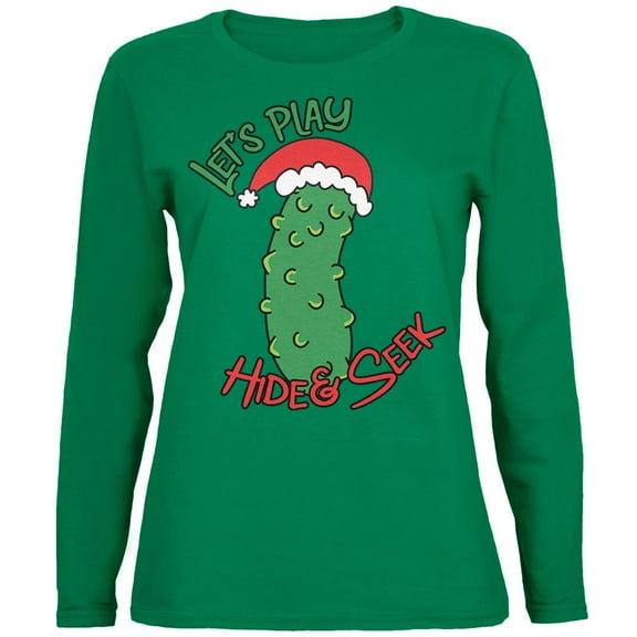 Christmas Pickle Hide And Seek Funny Womens Long Sleeve T Shirt Green SM
