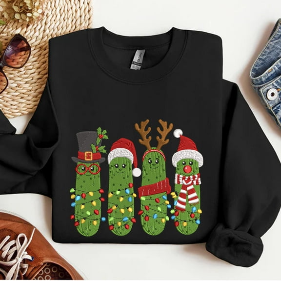 Christmas Pickles Embroidered Sweatshirt, Merry Christmas Embroidered Shirt, Christmas Festive Shirt, Pickles Lover Gift, Winter Season Gift