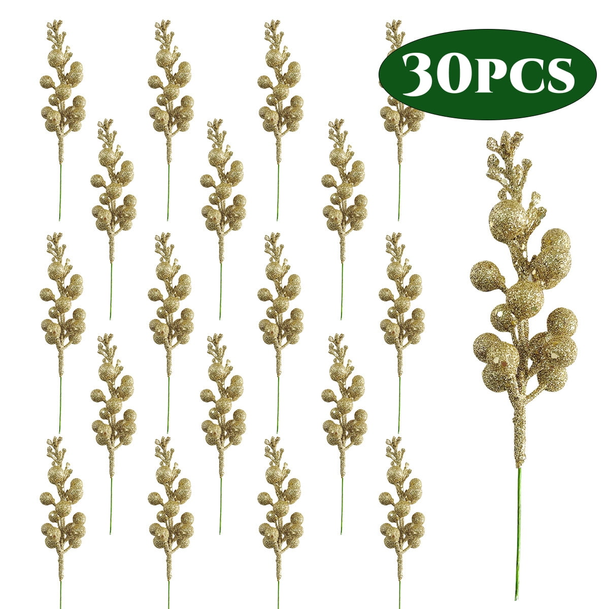 Christmas Picks Artificial Glitter Berries Stems for Tree Ornaments 7.8