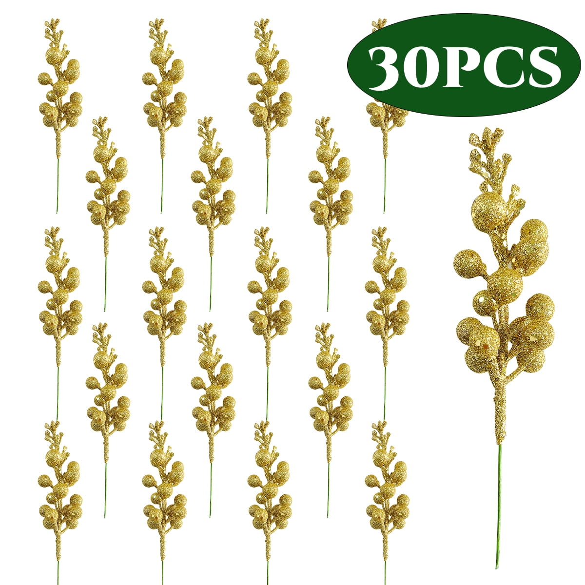 Christmas Picks Artificial Glitter Berries Stems for Tree Ornaments 7.8" , Christmas Tree Picks
