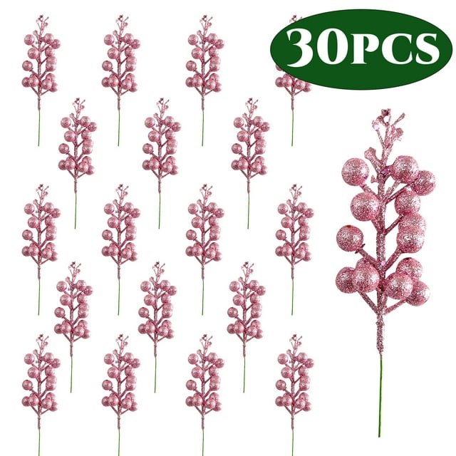 Christmas Picks Artificial Glitter Berries Stems for Tree Ornaments 7.8
