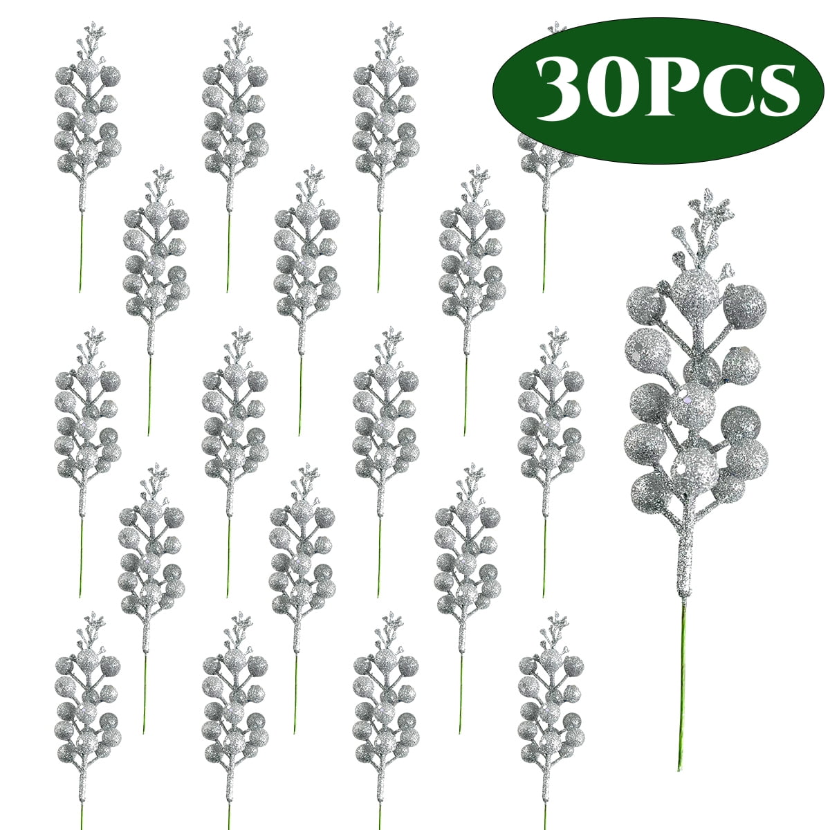 Artiflr 14 Pack Glitter Berry Stems - 7.8 Inch Christmas Picks For Tree, Wreath, And Holiday Crafts, Silver - View #8