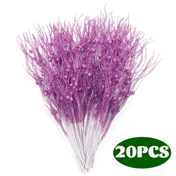 Christmas Picks Floral Picks Berry Picks Glitter Twigs Decor for Christmas Tree Wreath Garland Purple 20Pcs