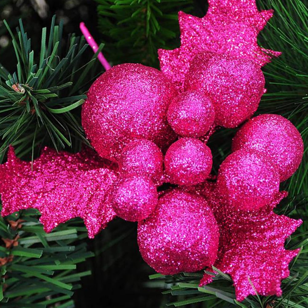 Christmas Picks Glitter Berry Floral Stems Tree Spray Pick Leaf