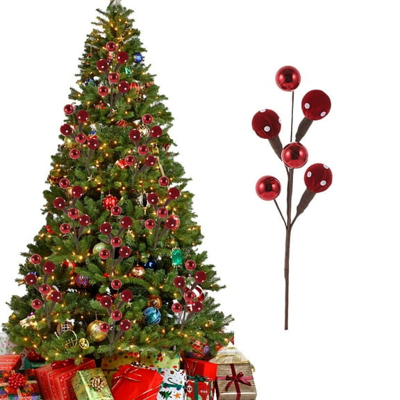 Christmas Picks, Red and Green Foam Candy Ball Tree Stems Holiday Decoration Branch Ornaments for Christmas Tree Home Party Decor 2025