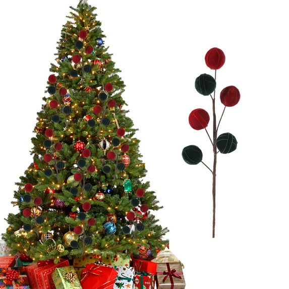 Christmas Picks, Red and Green Foam Candy Ball Tree Stems Holiday Decoration Branch Ornaments for Christmas Tree Home Party Decor 2025