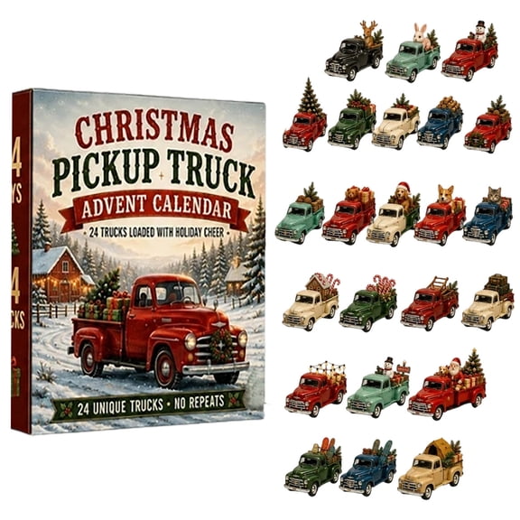 Christmas Pickup Truck Advent Calendar 2026, 24 Festive Vintage Pickup Trucks, 24 Days Christmas Countdown Acrylic Ornaments for Holiday Home Decor Christmas Lovers Gift