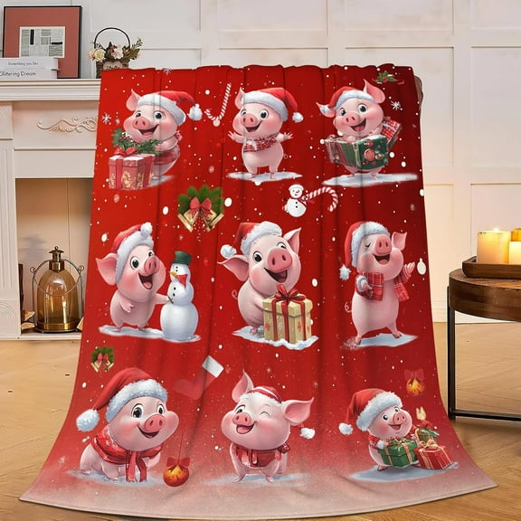 Christmas Pig Blanket Cute Pig Flannel Plush Blanket Cozy Lightweight Pig Decor Fleece Bedding Stuff Animal Blanket Gifts for Pig Lover Women men Users Adults Women Bed Travel 50"x60"