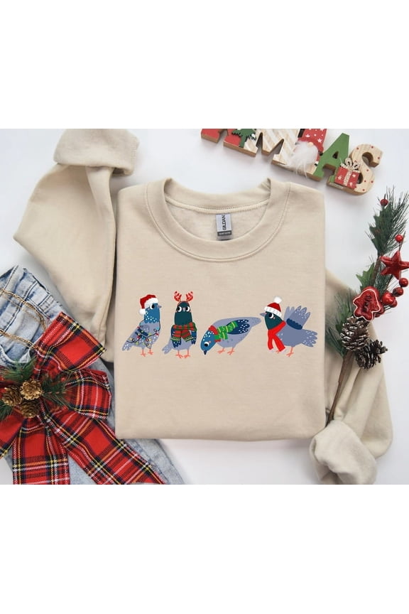 Christmas Pigeon Shirt Funny Bird Animal Lover Winter Clothing Merry Christmas Lights Pajamas Shirt New Year Ugly Sweater Xmas Gift For Her