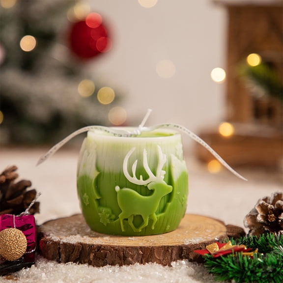 Christmas Pillar Wax Aromatherapy Candle, Reindeer Design Scented Candle, Holiday and Home Fragrance, for Gift, Decor, 6.5x6x6 cm