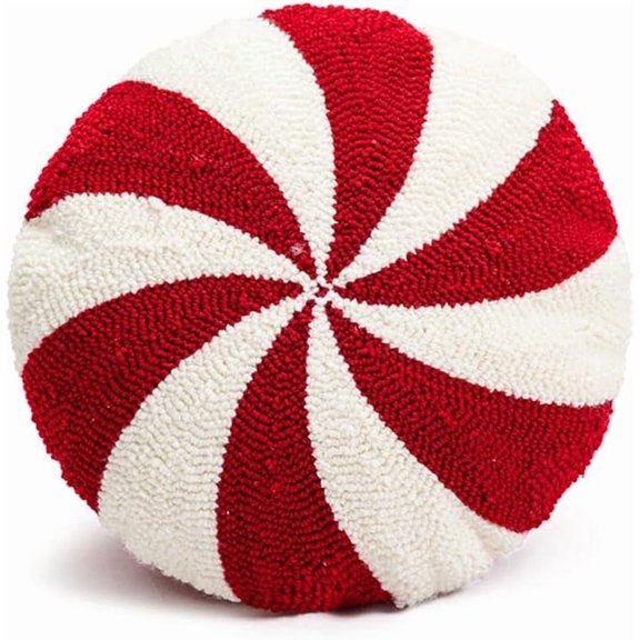 Christmas Pillow Circle Candy Throw Pillow Red White Pillow Xmas Room Decorations, Soft Winter Pillow Cute Plush Pillow for Couch Sofa Bed, 15 Inch