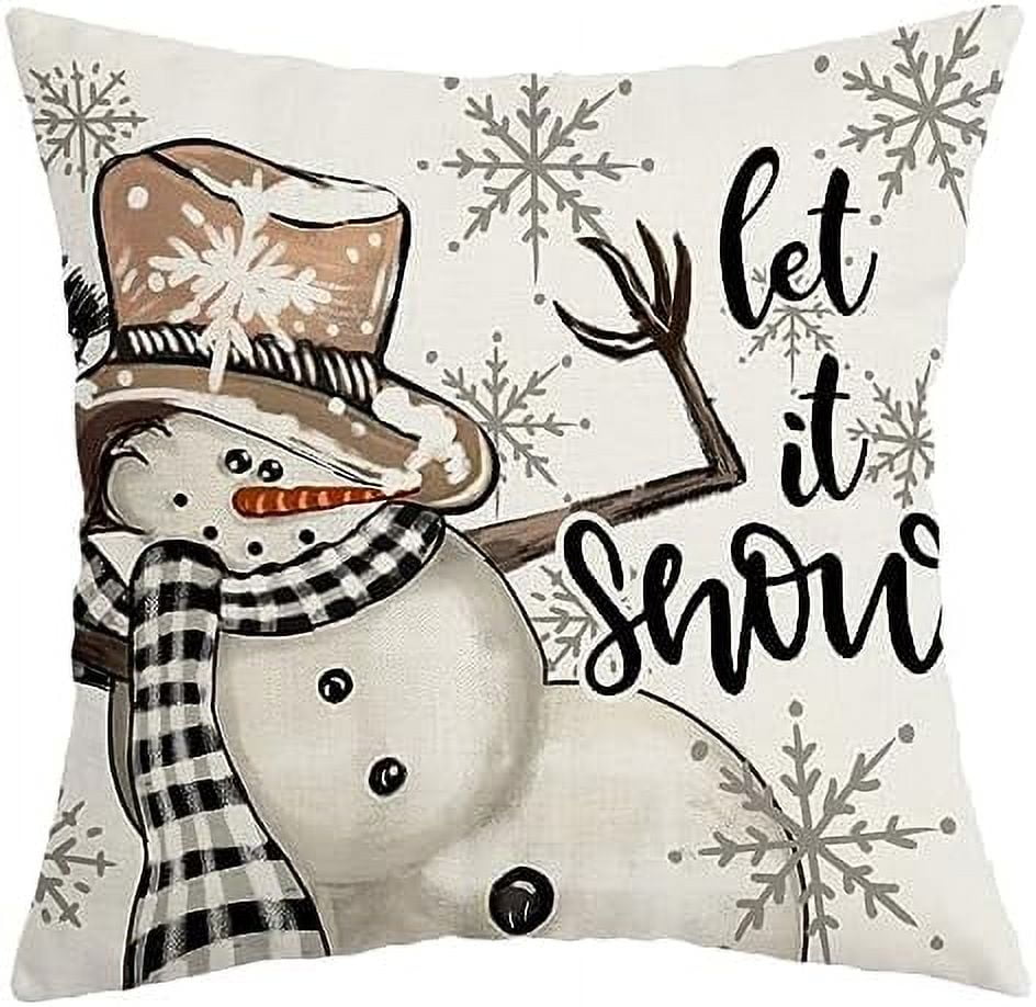 Christmas Pillow Cover 12X20 Inch Snowman Let It Snow Snowflake