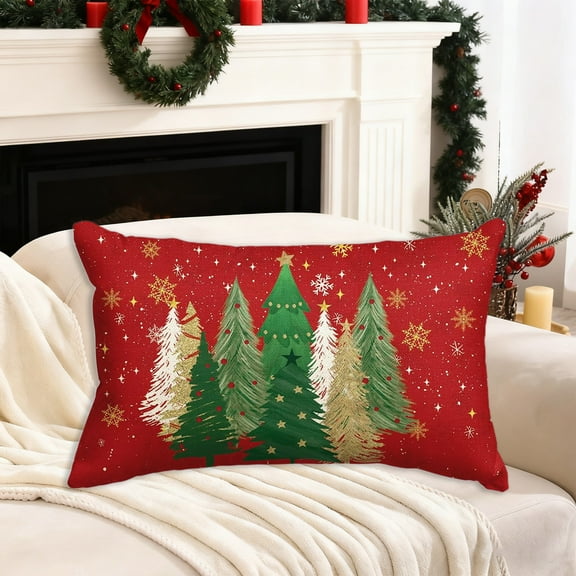 Taicans Christmas Pillow Cover 12X20 Inch Watercolor Christmas Tree Stars Decoration Holiday Farmhouse Winter Pillow Case for Sofa Couch Decor,Christmas Tree Decorative Throw Pillows