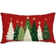 thumbnail image 1 of Christmas Pillow Cover 12X20 Inch Watercolor Christmas Tree Stars Decoration Holiday Farmhouse Winter Pillow Case for Sofa Couch Decor（Red） AA231-12-N, 1 of 6