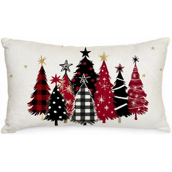 Christmas Pillow Cover 12X20 Inch Watercolor Christmas Tree Stars Decoration Holiday Farmhouse Winter Pillow Case for Sofa Couch Decor AA651-12
