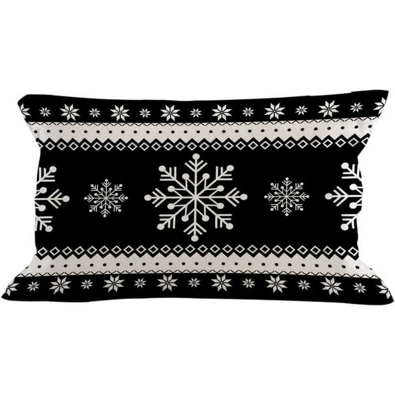 Christmas Pillow Cover 12x20 inch Black Snowflakes Holiday Decorations Farmhouse Throw Pillow Rustic Cushion Cover for Bed Chair Sofa Couch