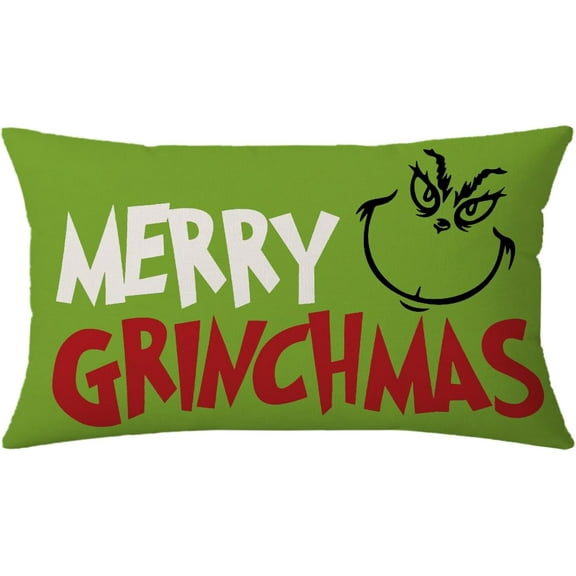 Christmas Pillow Cover 12x20 inch Holiday Decorations Green Face Xmas Throw Pillow Cushion Cover for Bed Chair Sofa Couch Rectangle