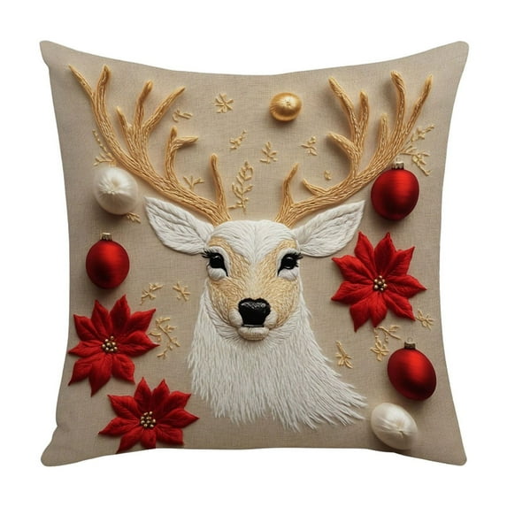 Christmas Pillow Cover 17.72X17.72in, Merry Christmas Gold Red Decorative Throw Pillows Cover Soft Short Plush Christmas Decorations for Farmhouse Home Decor, Sofa Decoration
