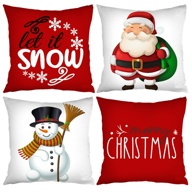 Christmas Pillow Case Set of 4, 18 x 18 Inch Christmas Pillow