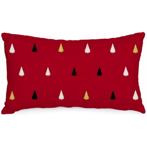 Christmas Pillow Cover 18X18 Inch Christmas Tree Decoration Holiday Farmhouse Winter Pillow Case Decor for Home Sofa Couch (Red) AA624-18