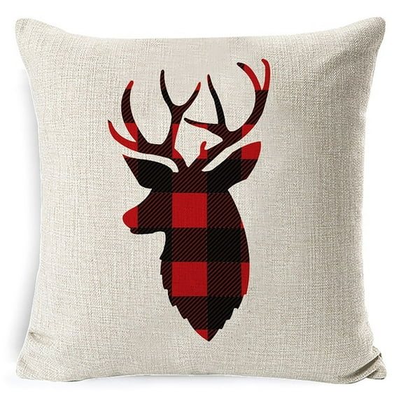 Christmas Pillow Cover 18X18 Inch Hand-Painted Elk Design, Linen Material Soft Skin-Friendly, Home Sofa Decorative Cushion Cover For Xmas Decoration Gift