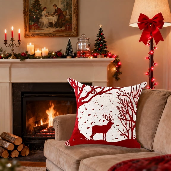 Christmas Pillow Cover 18x18 Holiday Fall Throw Pillow Covers Winter Cushion Case for Sofa Couch Chair Home Decor