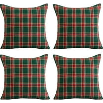 Christmas Pillow Cover 18x18 Set of 4 - Green Tartan Checkered Throw Pillow Cover, Farmhouse Buffalo Plaid Xmas Decorative Cushion Case for Couch Sofa, Christmas Holiday Decor
