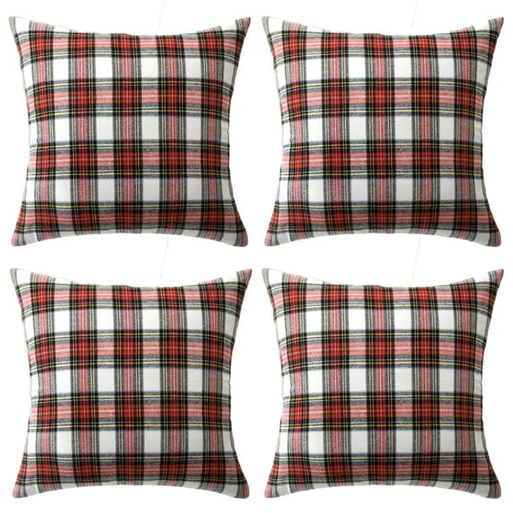 Christmas Pillow Cover 18x18 Set of 4 - Tartan Checkered Throw Pillow Cover, Farmhouse Buffalo Plaid Christmas Decorative Cushion Case for Couch Sofa, Christmas Holiday Decor