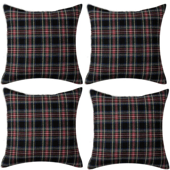 Christmas Pillow Cover 18x18 Set of 4 - Tartan Checkered Throw Pillow Cover, Farmhouse Buffalo Plaid Christmas Decorative Cushion Case for Couch Sofa, Christmas Holiday Decor