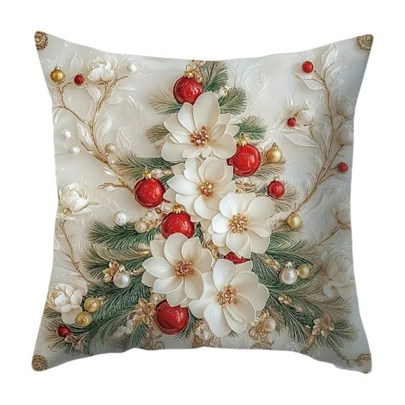 Christmas Pillow Cover – 18x18 in Linen-Style Holiday Cushion Case for Sofa or Home Decor, Washable Polyester Material