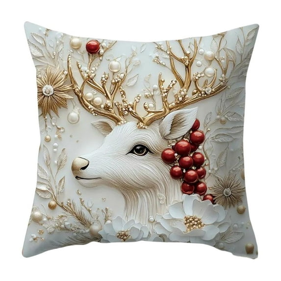 Christmas Pillow Cover – 18x18 in Linen-Style Holiday Cushion Case for Sofa or Home Decor, Washable Polyester Material