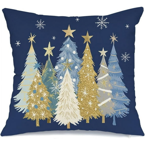 Christmas Pillow Cover 20X20 Inch Watercolor Christmas Tree Stars Decoration Holiday Farmhouse Winter Pillow Case for Sofa Couch Decor（Blue） AA608-20