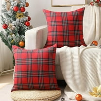 Christmas Pillow Cover 20x20 Set of 2 - Red Tartan Checkered Throw Pillow Cover, Farmhouse Buffalo Plaid Xmas Decorative Cushion Case for Couch Sofa, Christmas Holiday Decor