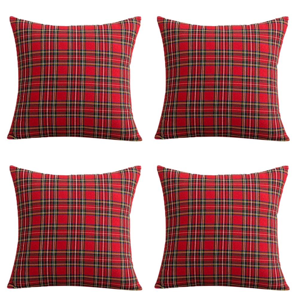Christmas Pillow Cover 20x20 Set of 4 - Red Tartan Checkered Throw Pillow Cover, Farmhouse Buffalo Plaid Xmas Decorative Cushion Case for Couch Sofa, Christmas Holiday Decor