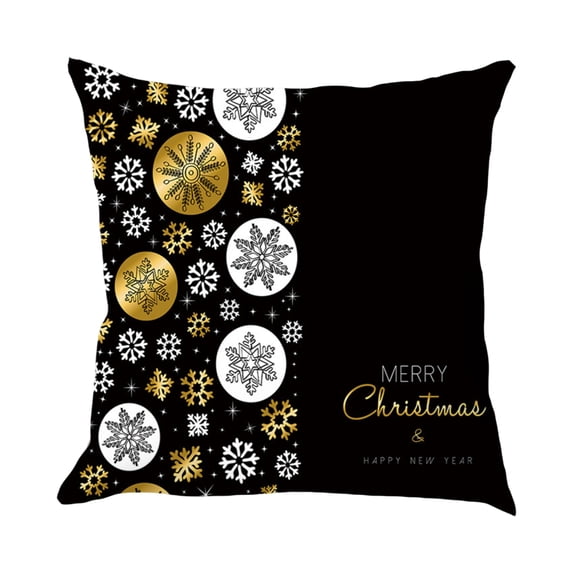 Christmas Pillow Cover, Black Gold Light Luxury Reindeer Snowman Cushion Case, Square Soft Fabric Throw Case for Sofa Living Room Decor