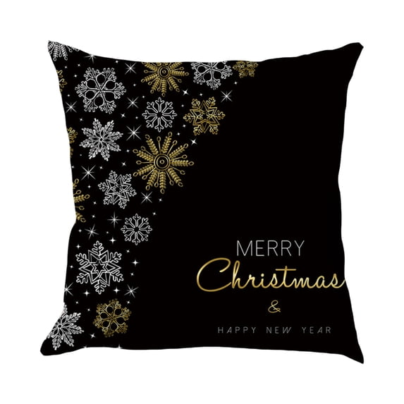 Christmas Pillow Cover, Black Gold Light Luxury Reindeer Snowman Cushion Case, Square Soft Fabric Throw Case for Sofa Living Room Decor