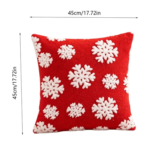 Christmas Pillow Cover Flocked Snowflake Red Snowflake 45x45cm (17.7x17.7 in) Throw Cushion Case Sofa Decor