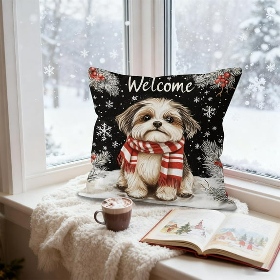 Christmas Pillow Cover, Holiday Decorative Pillow Case for Sofa Couch Living Room, Festive Polyester Throw Cover for Home Decor(H)