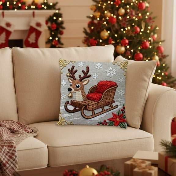 Christmas Pillow Cover Holiday Snowman Embroidery Linen Cushion Case for Sofa Bed Living Room Seasonal Home Decor Throw Pillow Accessories