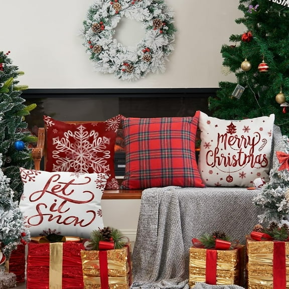 Christmas Pillow Cover, Let It Snow Winter Throw Pillow Covers Farmhouse Pillow Cases for Couch Indoor Christmas Decor 18" x 18"