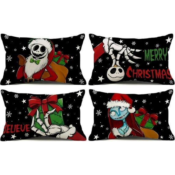 Christmas Pillow Cover Nightmare Before Pillow Case Decor Jack and Sally Christmas Decorations for Home Party Sofa Bedroom