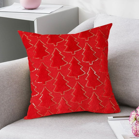 Christmas Pillow Cover - Red Green White Christmas Tree Pattern Pillow Cushion Cases for Christmas Winter Holiday Decorations Throw Pillow Covers for Couch Sofa Home Farmhouse