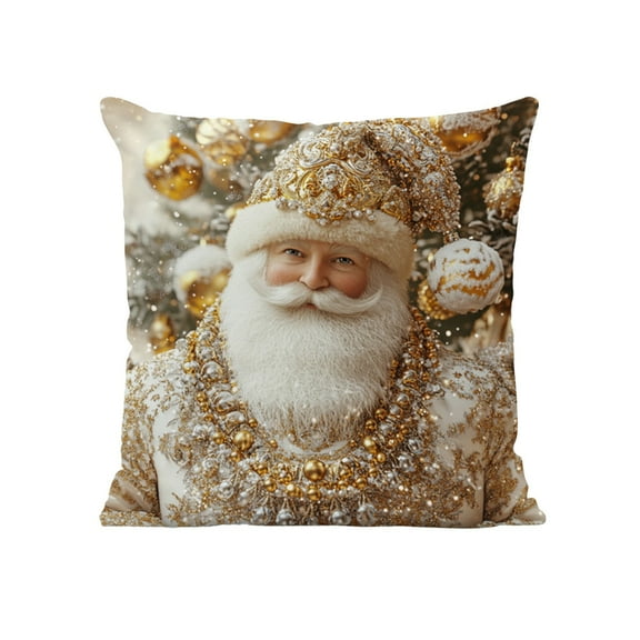 Christmas Pillow Cover, Santa Claus Pillowcase, Gold Snowflake Balls, Sofa Couch Cushion Case, Bedroom Living Room Cushion Covers, Xmas Home Sofa Decor, Winter Throw Pillow Cover, Rustic