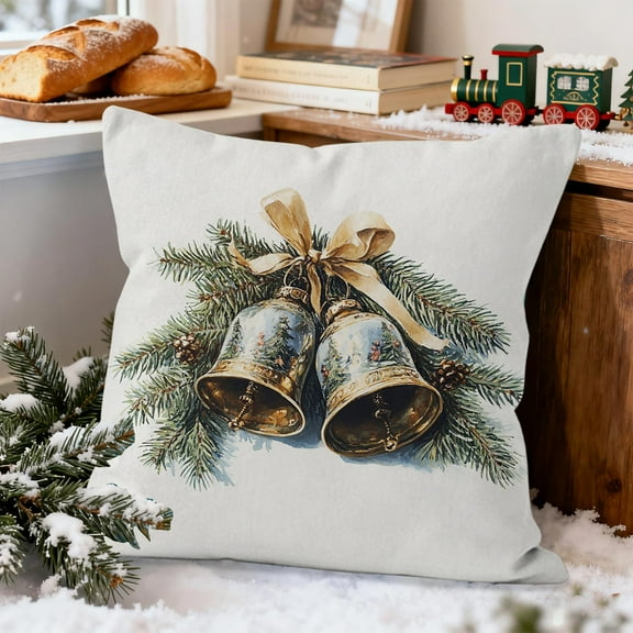 Christmas Pillow Cover Set - Reversible Linen-Look Holiday Decor 18x18", Farmhouse Rustic Throw Pillow Covers, Machine Washable Sofa Decor, Gift Ready Packaging