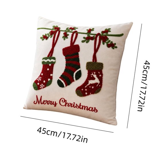 Christmas Pillow Cover Stocking Print Design Decorative Holiday Cushion Case for Sofa Couch Bed Throw Pillow Decor