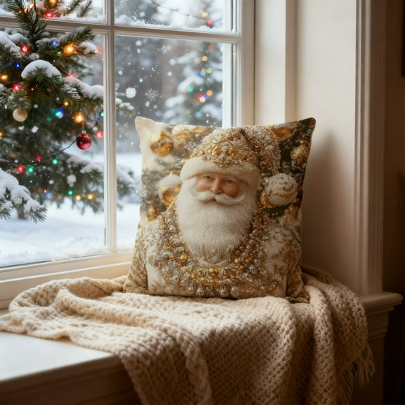 ​Christmas Pillow Cover with Gold Snowman & Foil Snowflakes, Festive Holiday Decorative Square Throw Pillow Case for Couch Sofa Bedroom Decor​​ B